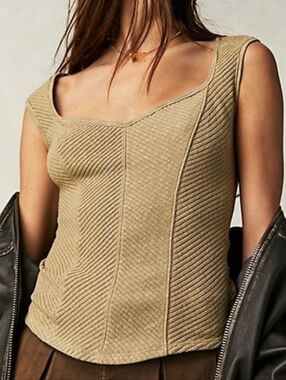 Free People Ribbed Scoop Neck Tank Top - Beige